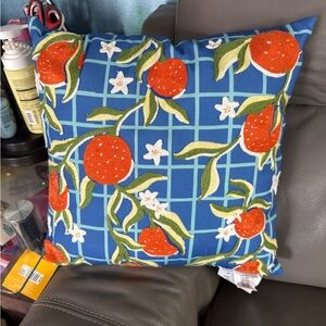 Kohl's Blue Throw Pillow with Orange Blossom Motif